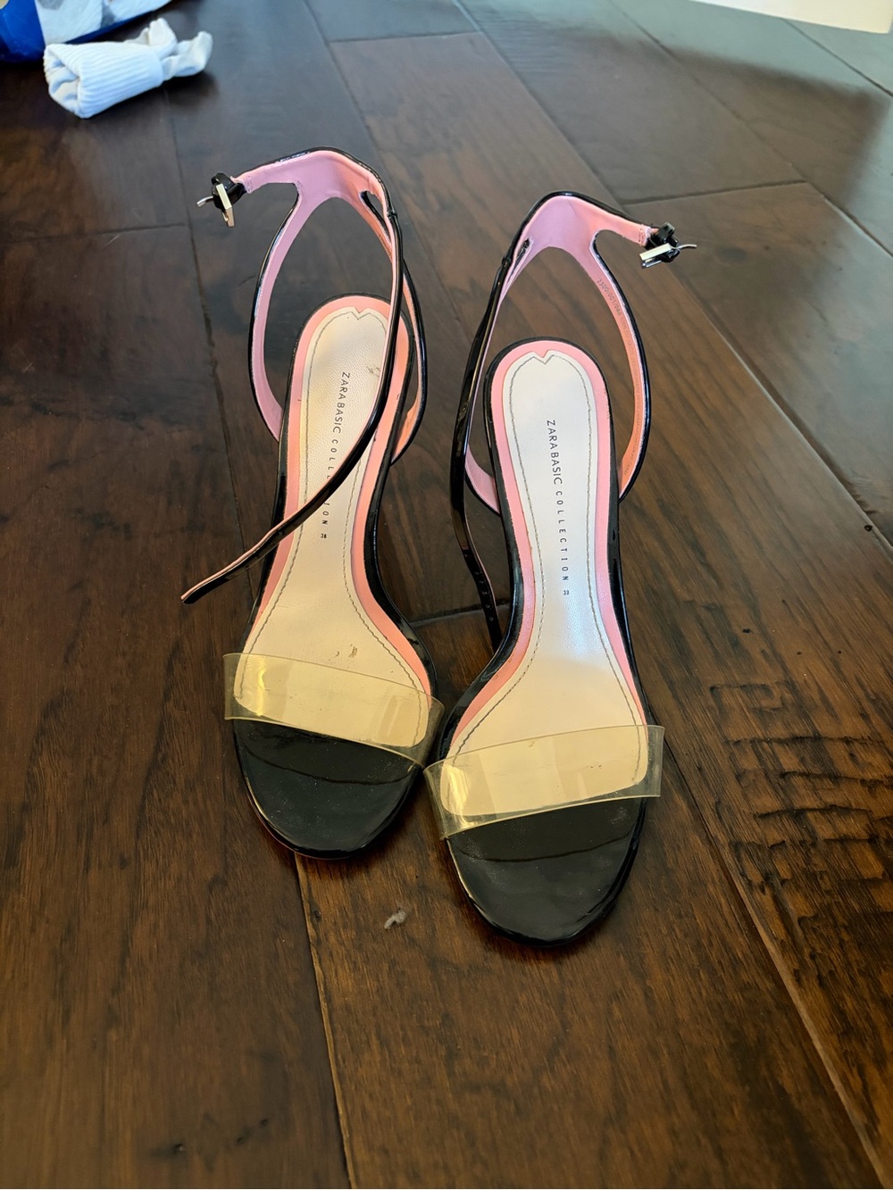 Zara Black Clear Strap Ankle-Heel Sandals